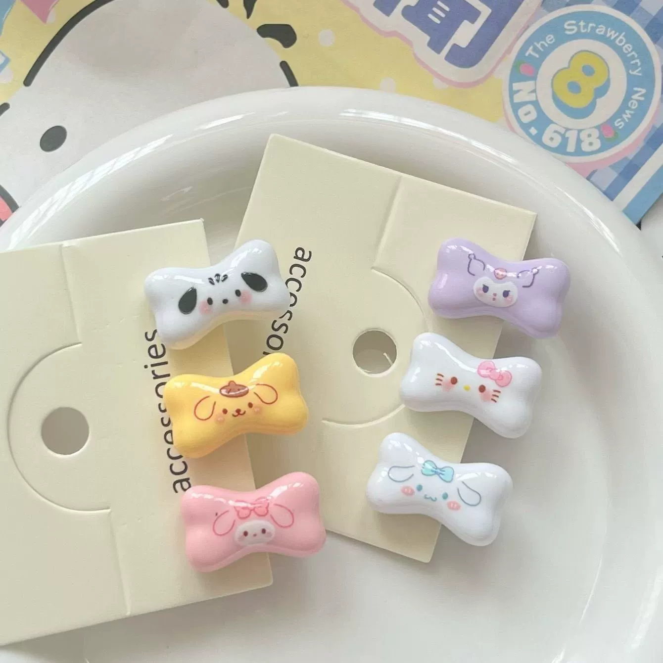 Набор аксессуаров для волос (Hello Kitty) — 10 штук милых японских мультяшных заколок, шпильки и резинки, розовый