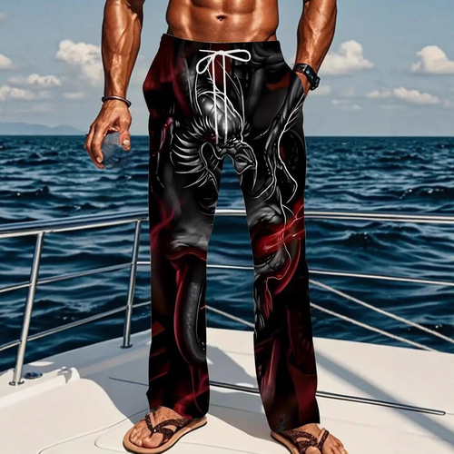 European and American-style trendy 3D-printed plus-size straight-leg trousers—men’s versatile casual pants, loose-fit retro draping pants, sports pants.
