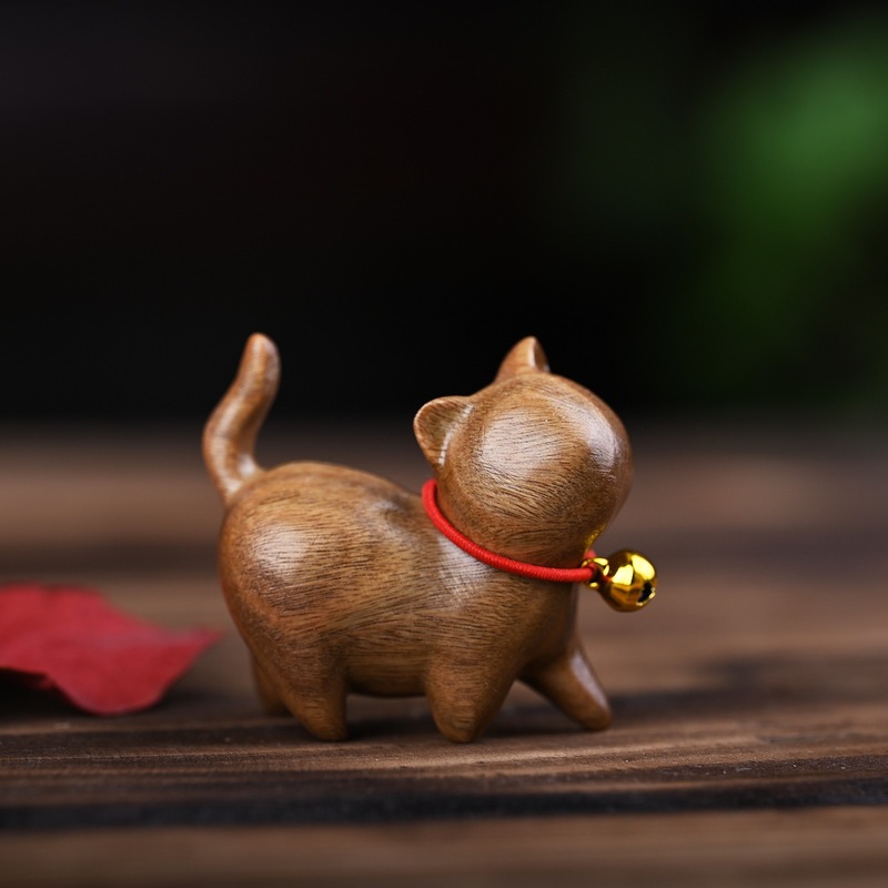 虹の木の彫刻のかわいい猫の手の件の虹の首をかしげる子猫のミニのデスクトップの置物の工芸品の家庭のアイデア|undefined