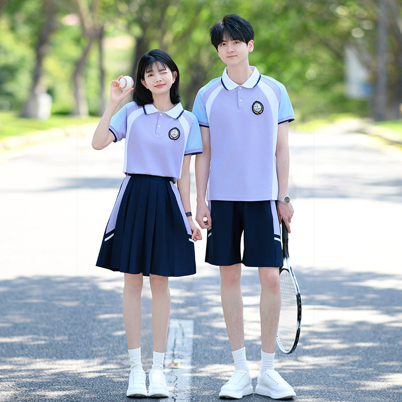 Primary School, Middle School and High School Sports Meeting Opening Ceremony Student Class Uniform Summer College Style Color Matching Short-Sleeved Graduation Season Photo School Uniform