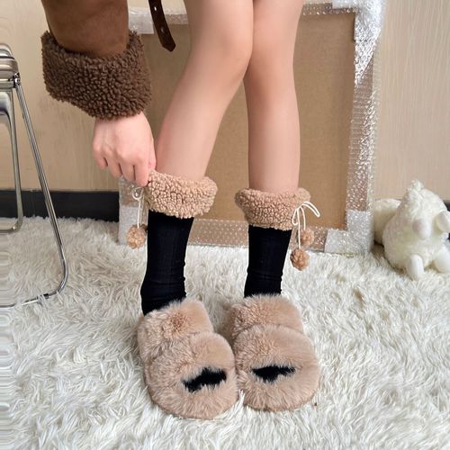 jk Japanese style lamb wool mid-calf socks autumn and winter love twist hair ball warm velvet cute calf socks pile socks for women