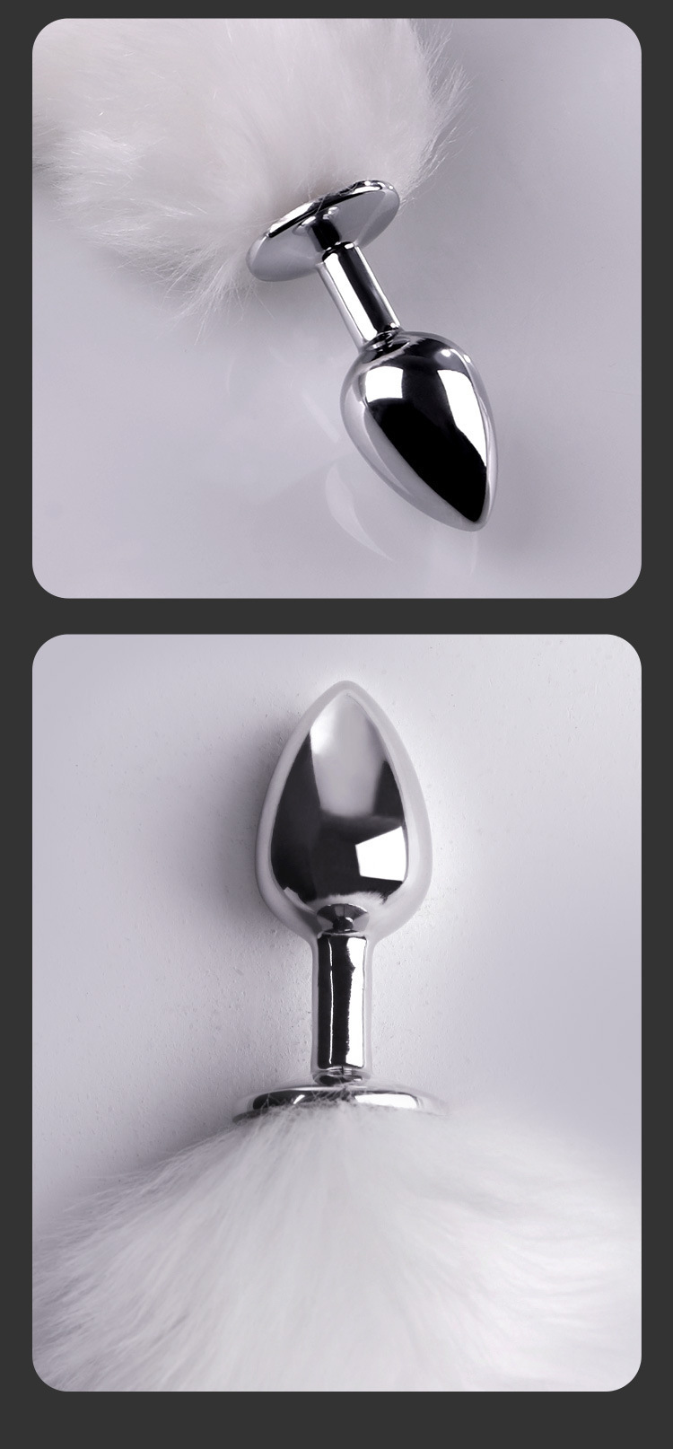 Mystery White Fox Metal Anal Plug, Silver-Plated, Small Size — detail image 20