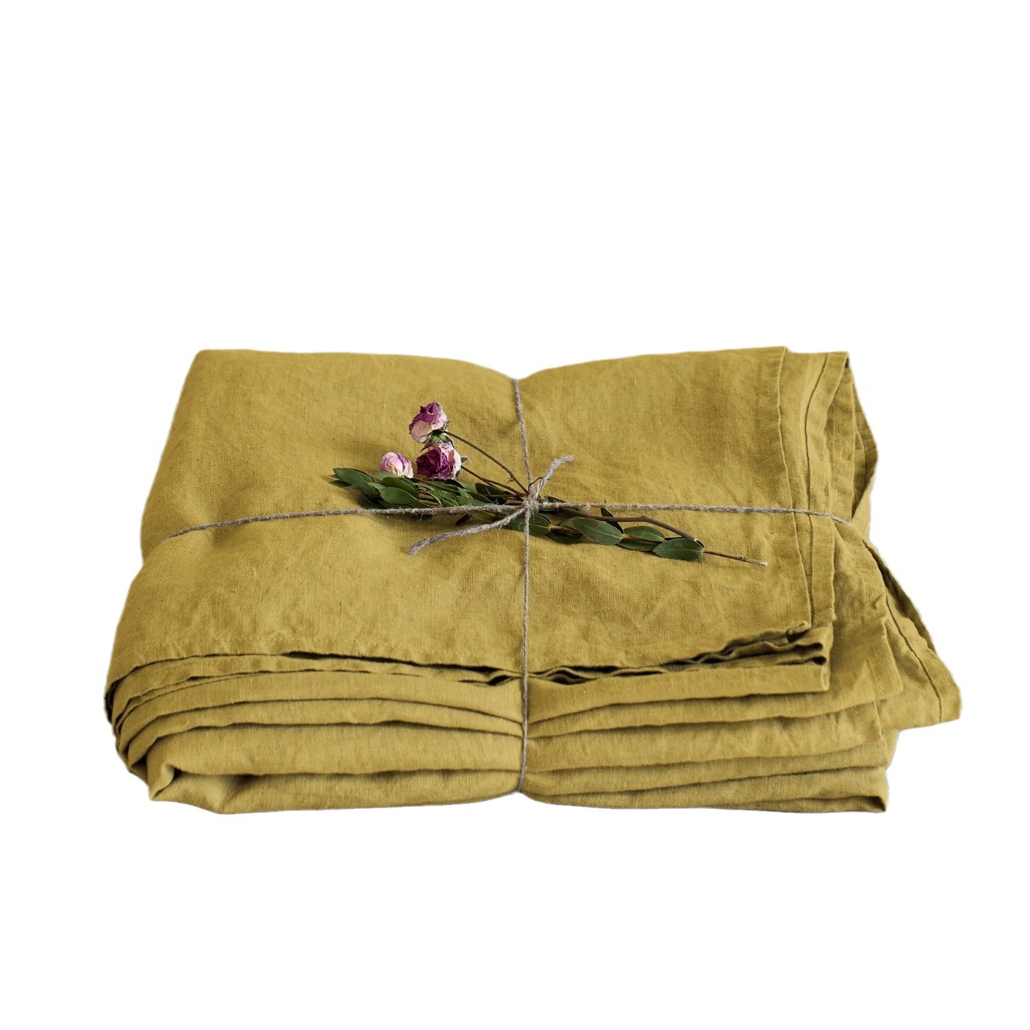 Sábana de lino puro lavado de una sola pieza para comercio exterior, sábana de lino de lujo de color liso y tejido liso para venta directa.