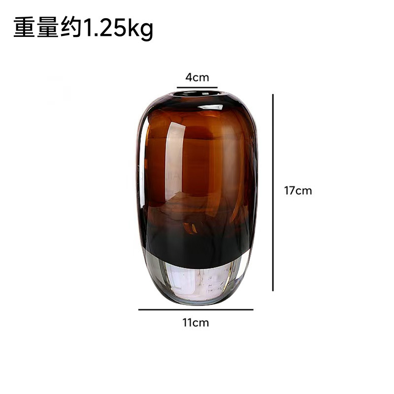 Florero de vidrio de color caramelo creativo de lujo ligero, decoración de salón artesanal, mesa de comedor, decoración de vidrio, decoración de casa modelo, arreglo floral