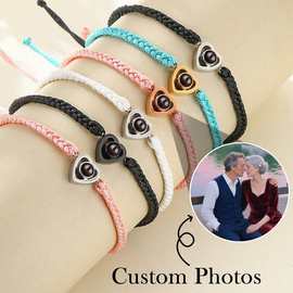 投影编织手绳100种语言我爱你手饰手链爱心吊坠外贸可图片定 制