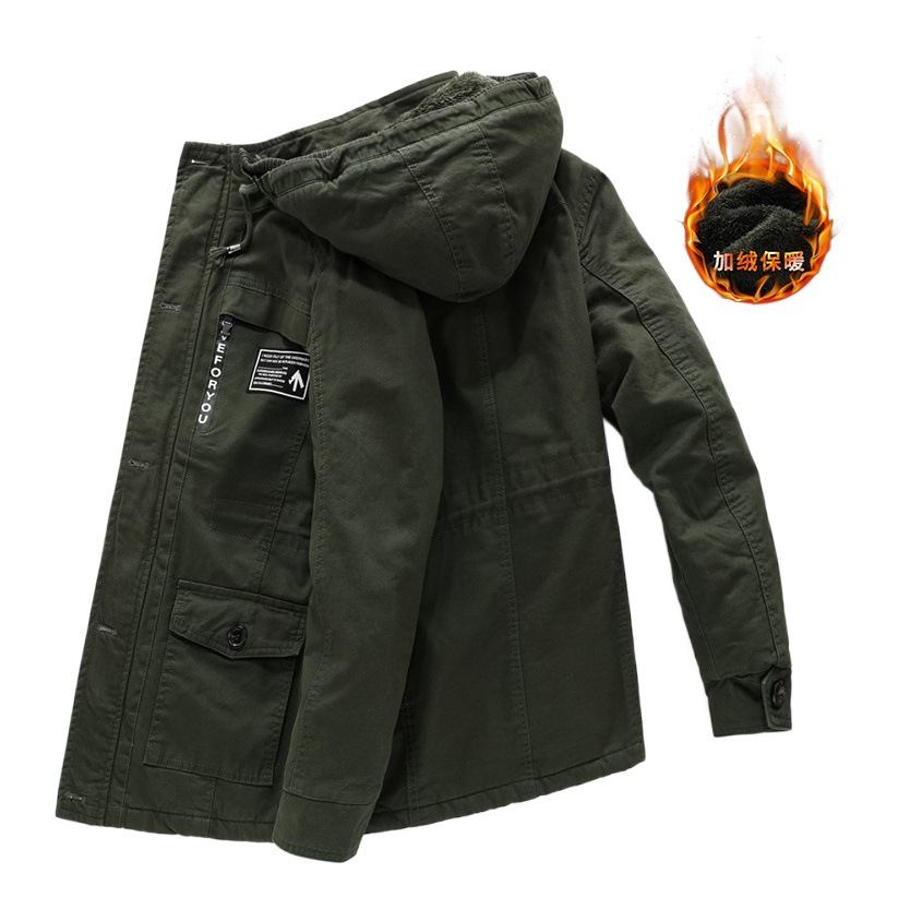 Abrigo de algodón acolchado de invierno para hombres con forro polar engrosado ropa de trabajo de mediana edad y edad avanzada rompevientos algodón casual más tamaño Abrigo acolchado de algodón al aire libre transfronterizo