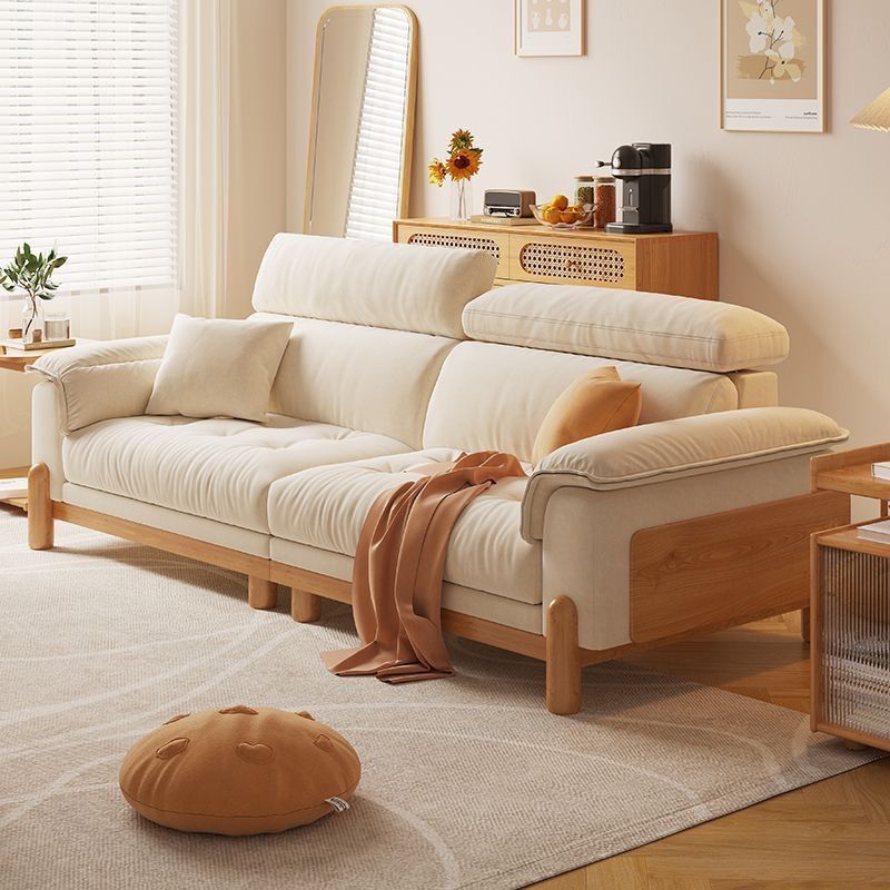 Nordic Log Cloud Sofa Japanese Straight Cream Sofa Living Room Type Modern Simple Solid Wood Fabric Sofa