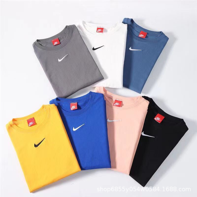 小对勾纯棉刺绣短袖夏季圆领休闲百搭男女同款学生情侣运动潮恤衣