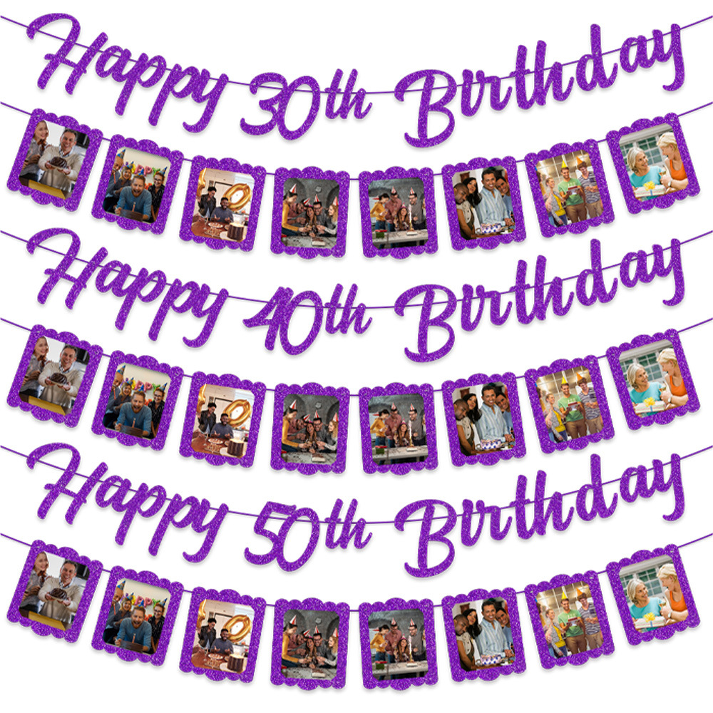 Amazon aniversario fiesta de cumpleaños tira de banderas 30 años 40 años 50 años foto de fondo de cumpleaños tira de banderas decoración