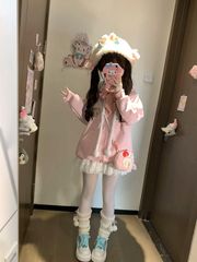 日系软妹可爱猫耳卫衣女外套秋冬新款甜美学院风宽松百搭开衫外套