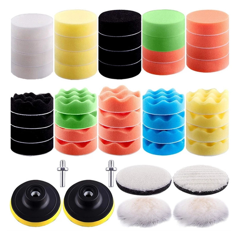 跨境供应3寸80mm汽车美容打蜡抛光盘海绵抛光轮套装羊毛球海绵垫