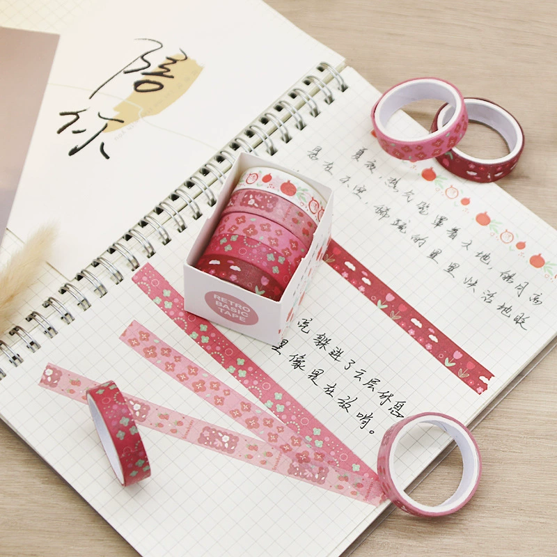 Washi Paper Tape Set, Decorative 5-Roll Packs, Watercolor & Retro Designs, 10–20 mm