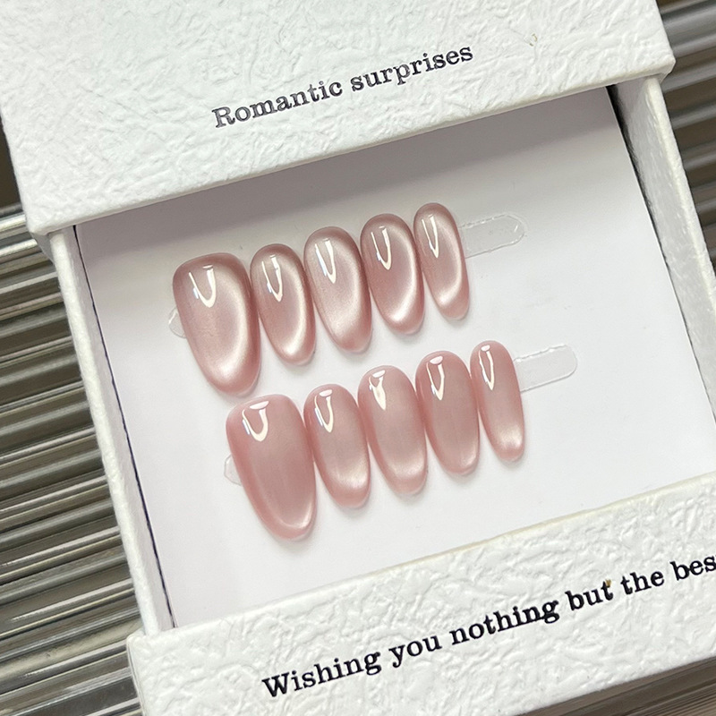 Handmade Wearable Nail White Cat's Eye Ins Versatile Whitening Glass Bead Cat's Eye French Simple Whitening Nail Stickers Handmade Wearable Nail White Cat's Eye Ins Versatile Whitening Glass Bead Cat's Eye French Simple Whitening Nail Stickers
