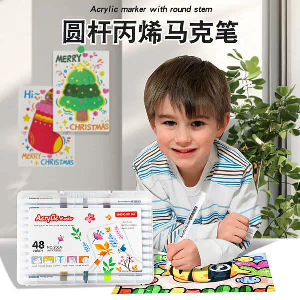 Acrylic Marker Pen Cross-Border English Version for Students' Art Painting, Opaque Water-Based Gouache Colored Pens, Can Be Layered