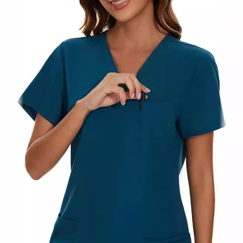Cross-border European and American V-neck solid two-piece surgical dental work uniform set nurse uniform set