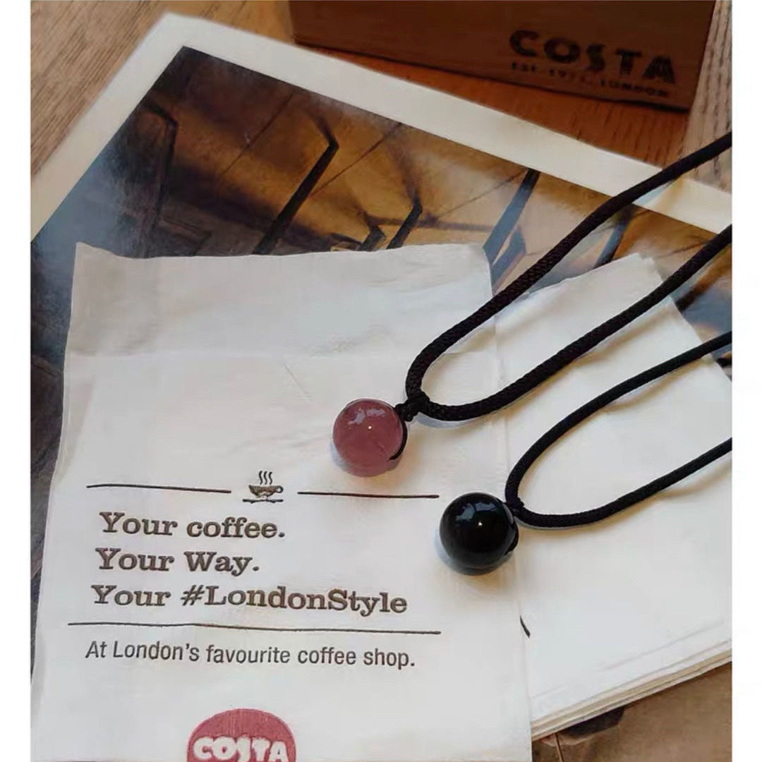 黑曜石鎖骨鏈草莓晶情侶項鍊一對黑繩大珠子水晶吊墜生日禮物