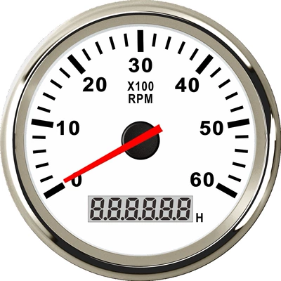 85mm Pin-Mounted Universal Tachometer for Car and Boat Modification, 0-6000Rpm, 1-300 Adjustable Speed Ratio Meter (automobile instrument) - silver-edge-white-background-0-6000rpm