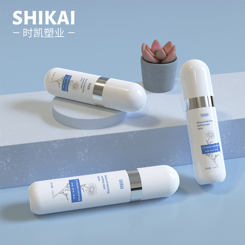 Separate the 80ml, 100ml, and 120ml round white nano-mist spray bottles into silver-edged skin care toner bottles
