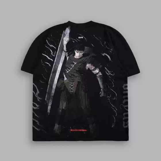 Darcsport Wolf Head x Berserk Manga Graphic Print Hip-Hop Crew Neck Short Sleeve Cotton T-Shirt