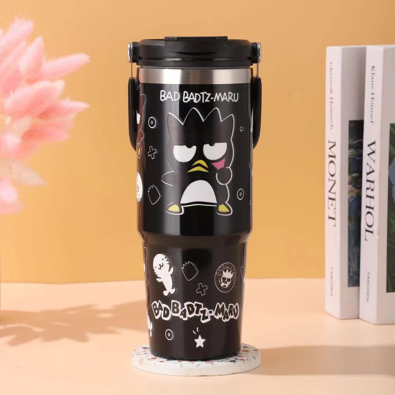 Cross-border 30oz doble boca doble bebida taza de mano patrón de dibujos animados de alto valor 304 taza de acero inoxidable portátil