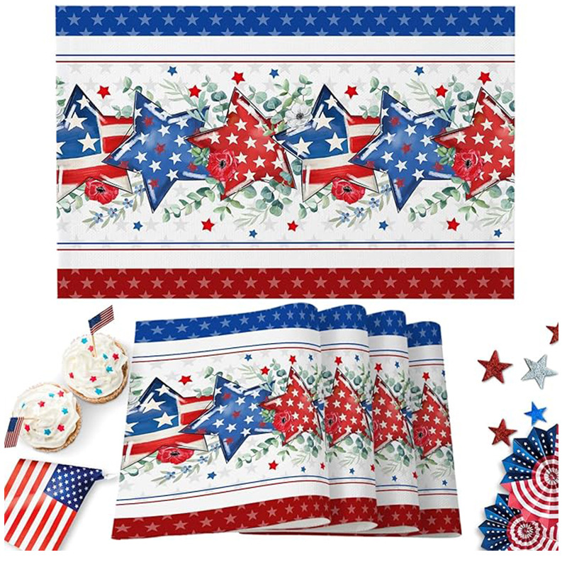 Transfronterizos lino almohadilla de mesa Aliexpress TEMU Amazon almohadilla de mesa cuadrada búfalo rojo almohadilla de Navidad Día de la Independencia