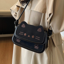 韩版新款卡通少女风斜挎包学生党可爱小猫咪单肩包复古磨砂包包女