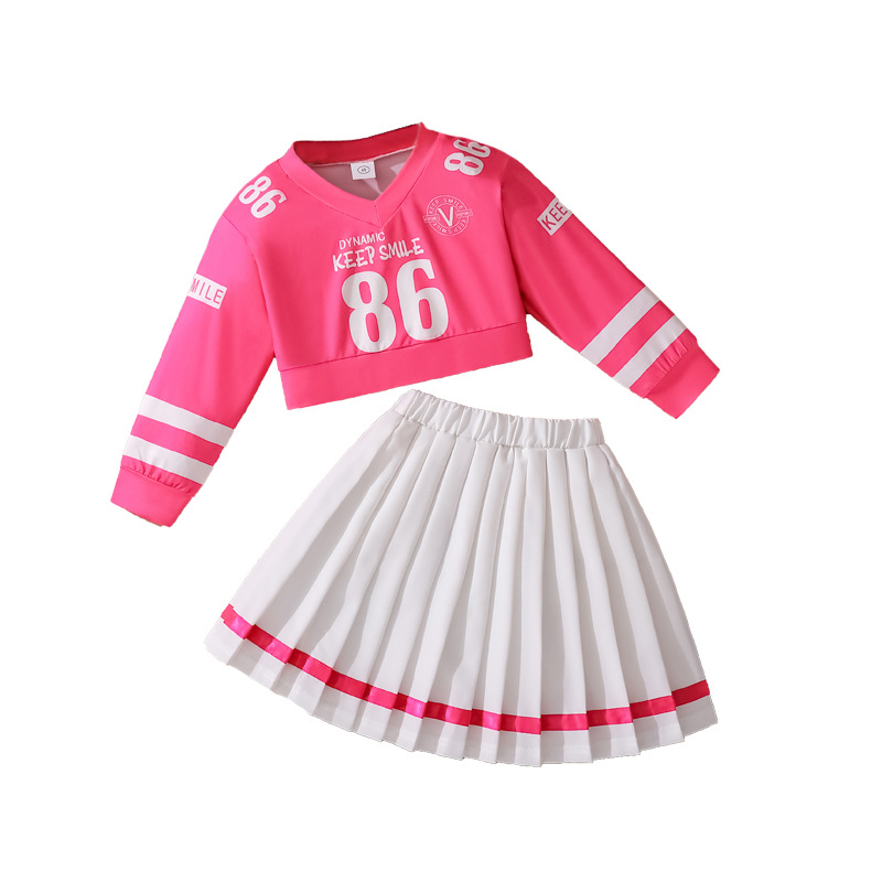 Trajes de niñas de comercio exterior ropa infantil otoño 2025 nuevo estilo americano de impresión alfanumérica de manga larga camisa media falda