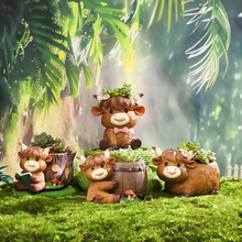 跨境欧美园艺高地牛多肉树脂花盆创意阳台花园景观花器盆栽容器