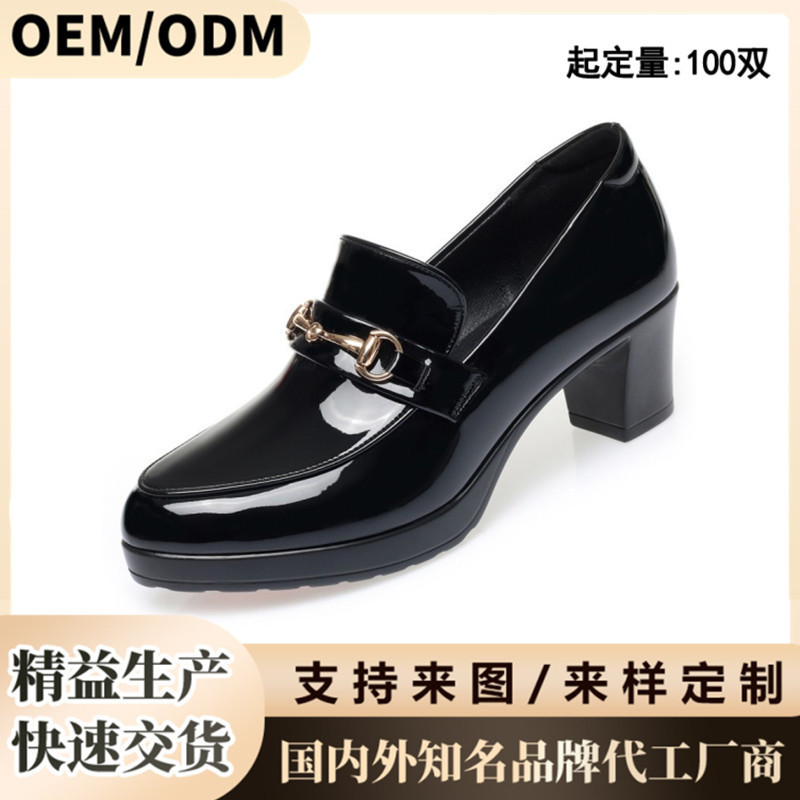 Chunky Heel Deep Mouth Single-layer Shoes Women's Bright Surface Patent Leather Platform Platform Comfortable High-heeled Shoes for Spring and Autumn Cheongsam Model Show Shoes