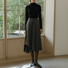毛呢半身裙女2025秋冬新款高腰中长款百褶伞裙小个子A字西装裙子
