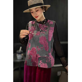 977  中国风人丝香云纱植绒马甲女，S M L XL，特价秒杀，不退换