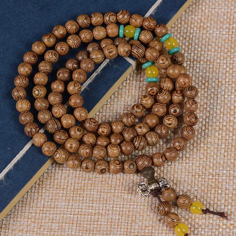 Rosary wooden bracelet, round walnut beads, sizes 6–15 mm, 108‑bead and bracelet options