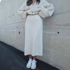 欧美跨境女装长裙2025秋新款居家休闲V领长袖毛衣外套针织一步裙