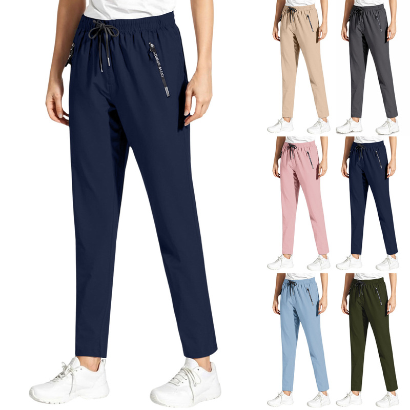 Women's Pants Summer Solid Color Elastic Waist Casual Pants with Pockets Sweatpants Amazon