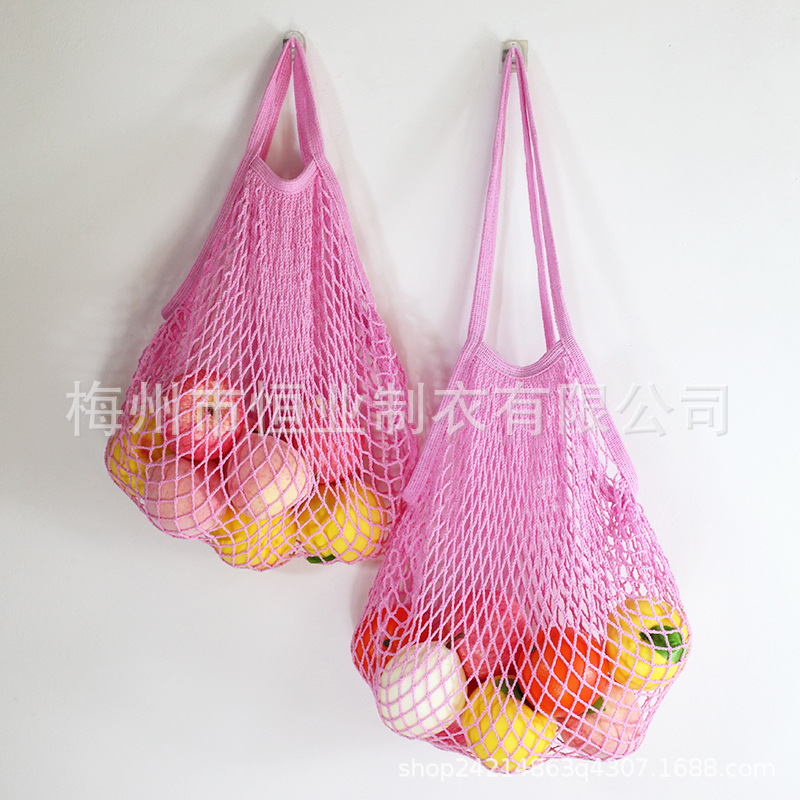 Bolsa de malla de algodón portátil al por mayor Bolsa de compras Supermercado Bolsa de malla de verduras y frutas Bolsa de compras Bolsa tejida hueca