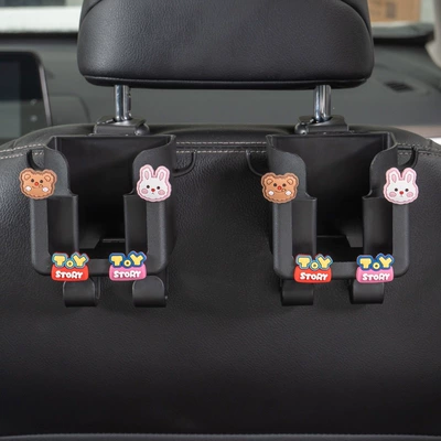 Car-mounted hook, multifunctional storage box Car cup holder/beverage holder - 4-in-1-cup-holder-hook-little-bear-and-little-rabbit-2-pack