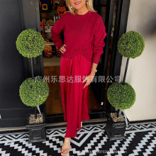 现货亚马逊跨境外贸女装时尚通勤针织百褶上衣无袖连衣裙休闲套装