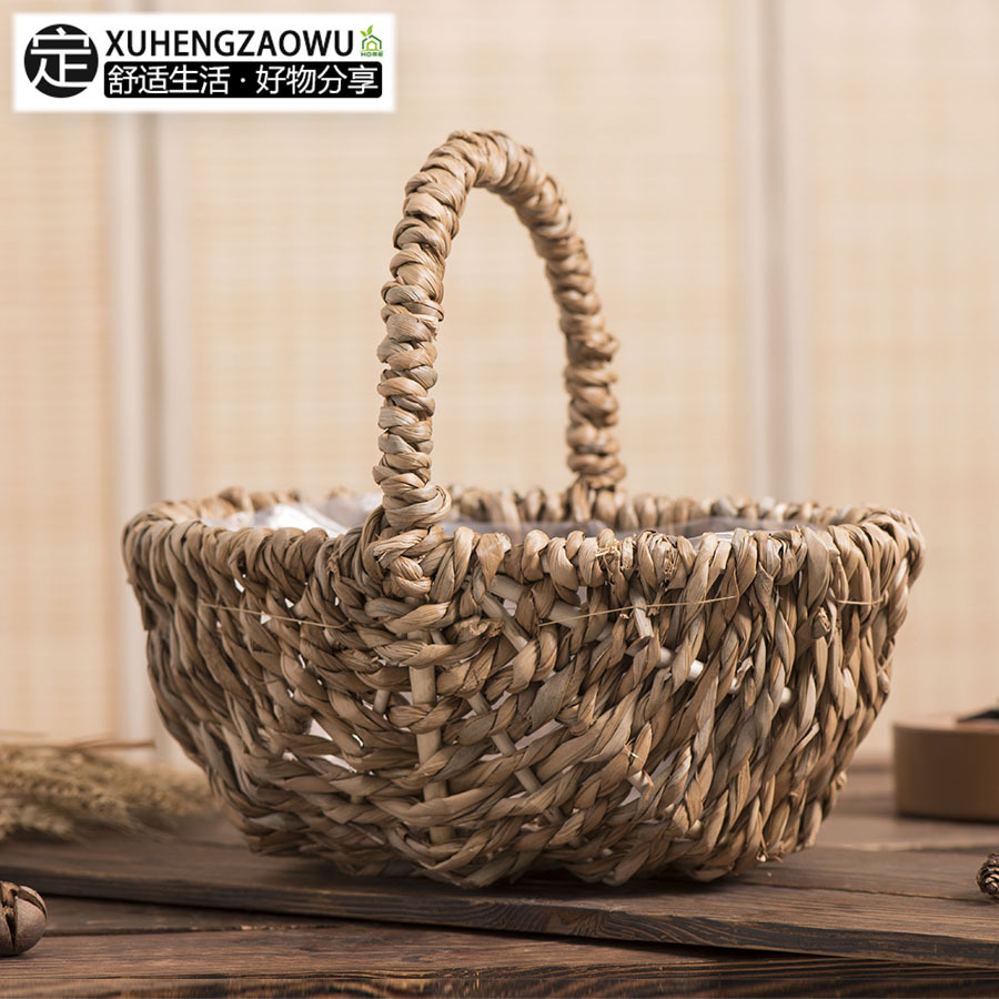 Pequeña canasta de tejido a mano personalizada tela de paja tela de caña tela de sauce tela de tela
