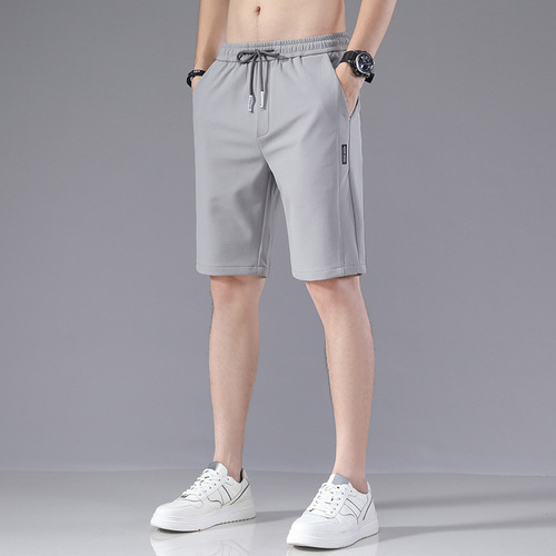 Men's Ice Silk Shorts 2025 Summer New Korean Style Loose Elastic Splicing Label Beach Five-Finger Mid Shorts
