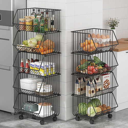 Multifunctional kitchen vegetable storage rack fruit storage rack storage basket basket punch-free multi-layer floor-standing storage rack