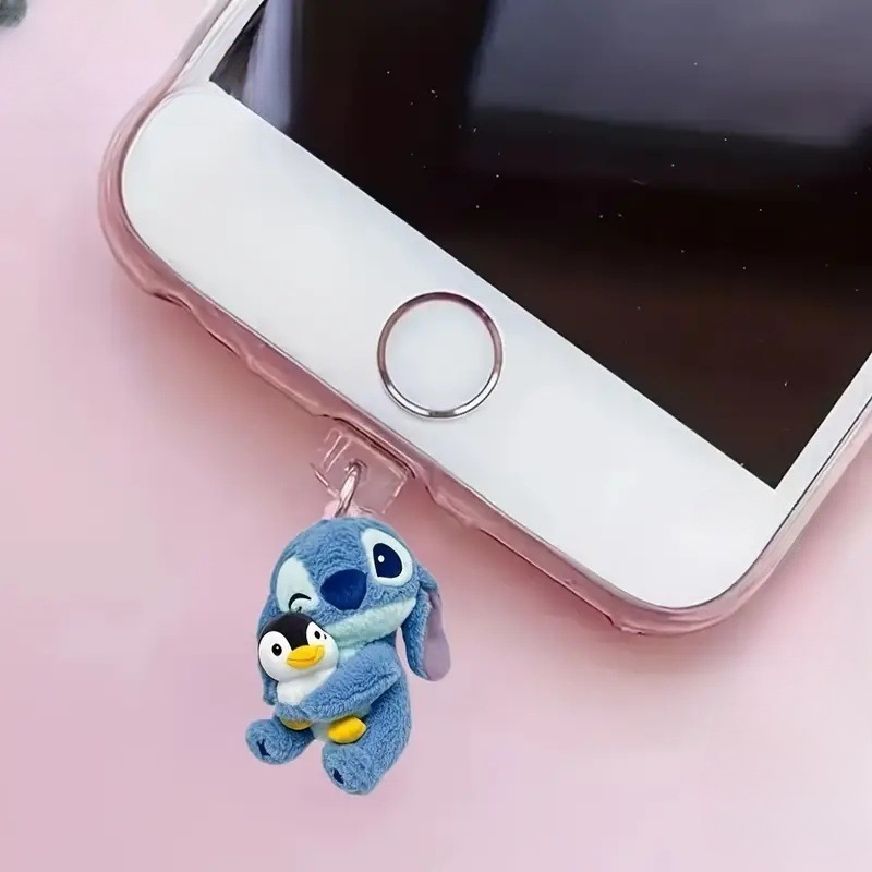 Cute Stitch Tapón de polvo acrílico a prueba de polvo Adecuado para interfaz de carga de teléfono móvil de Apple e interfaz de tipo c