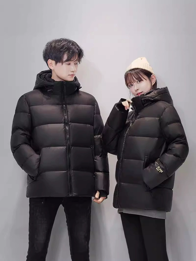 Черный золотой пуховик утка пуховик 2024 Короткий хлебный костюм мужская и женская пара пальто толстый зимний холод