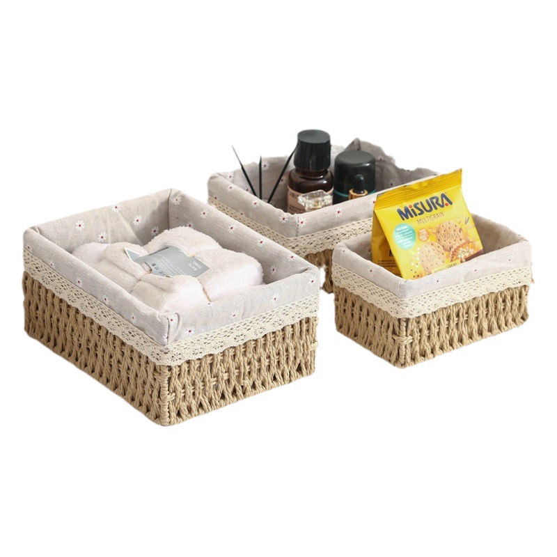 Transfronterizo de lavandería de fábrica cesta de almacenamiento de escritorio sundries snack clave máscara caja de almacenamiento ratán estilo japonés