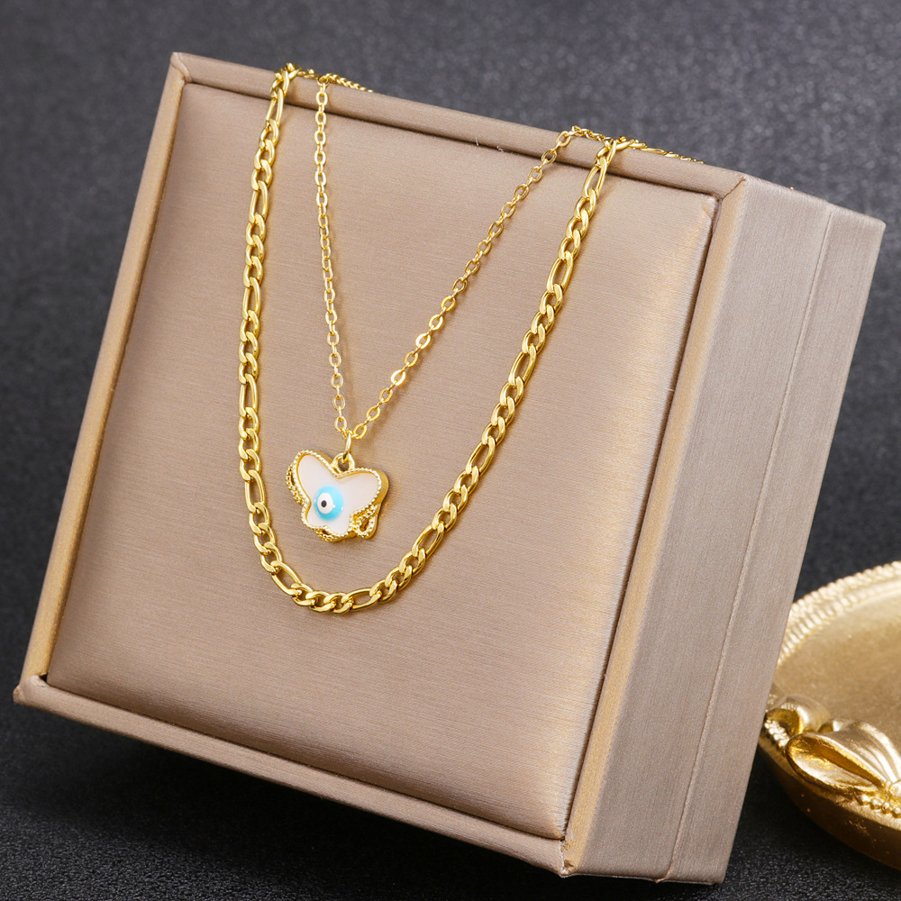 Fashion Butterfly Titanium Steel Plating Layered Necklaces 1 Piece