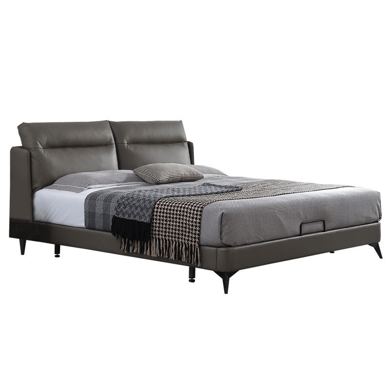 Cama de cuero genuino italiano cama doble minimalista 1,8 m moderno minimalista abajo cama suave simple boda cama dormitorio principal muebles