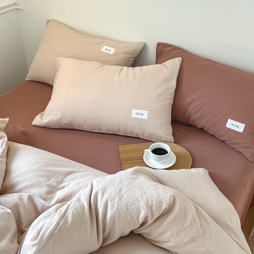 Class A Baby-Grade 100% Cotton Double-Layer Gauze Four-Piece Set: 100% Pure Cotton Sleep-Ready Bed Sheets with Three-Layer Gauze—Japanese-Style Bedding