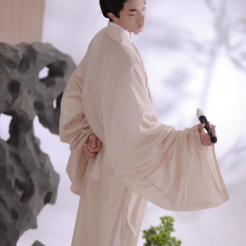 New Large-Size Tencel Spring/Summer Men's Hanfu Style Zen-Inspired Elegant Song-Style Cross-Collar Long Robe for Men