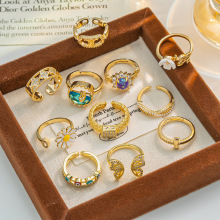 欧美新款小众INS风微镶锆石铜戒指女百款轻奢满钻开口可调节指环