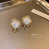 Silver needle, universal earrings from pearl with bow, silver 925 sample, city style, simple and elegant design, wholesale