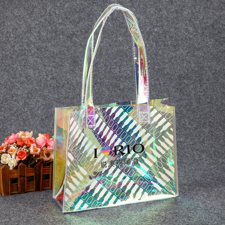 pvc tpu镭射透明手提袋购物logo塑料礼品包装袋子炫彩手提袋